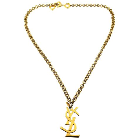 vintage ysl logo necklace|YSL vintage necklace.